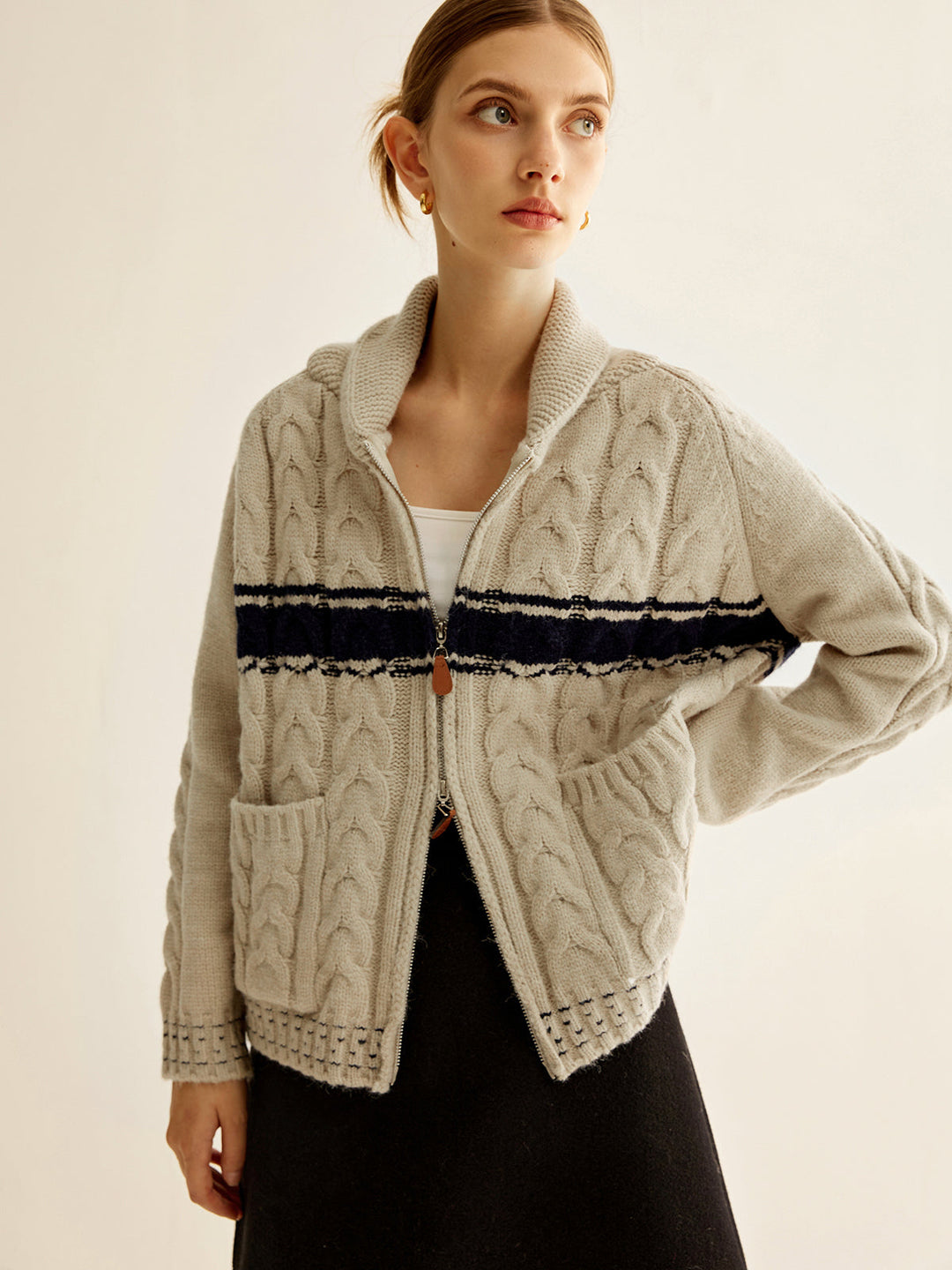 Vêtement d'extérieur en tricot torsadé avec fermeture à glissière Color Block
