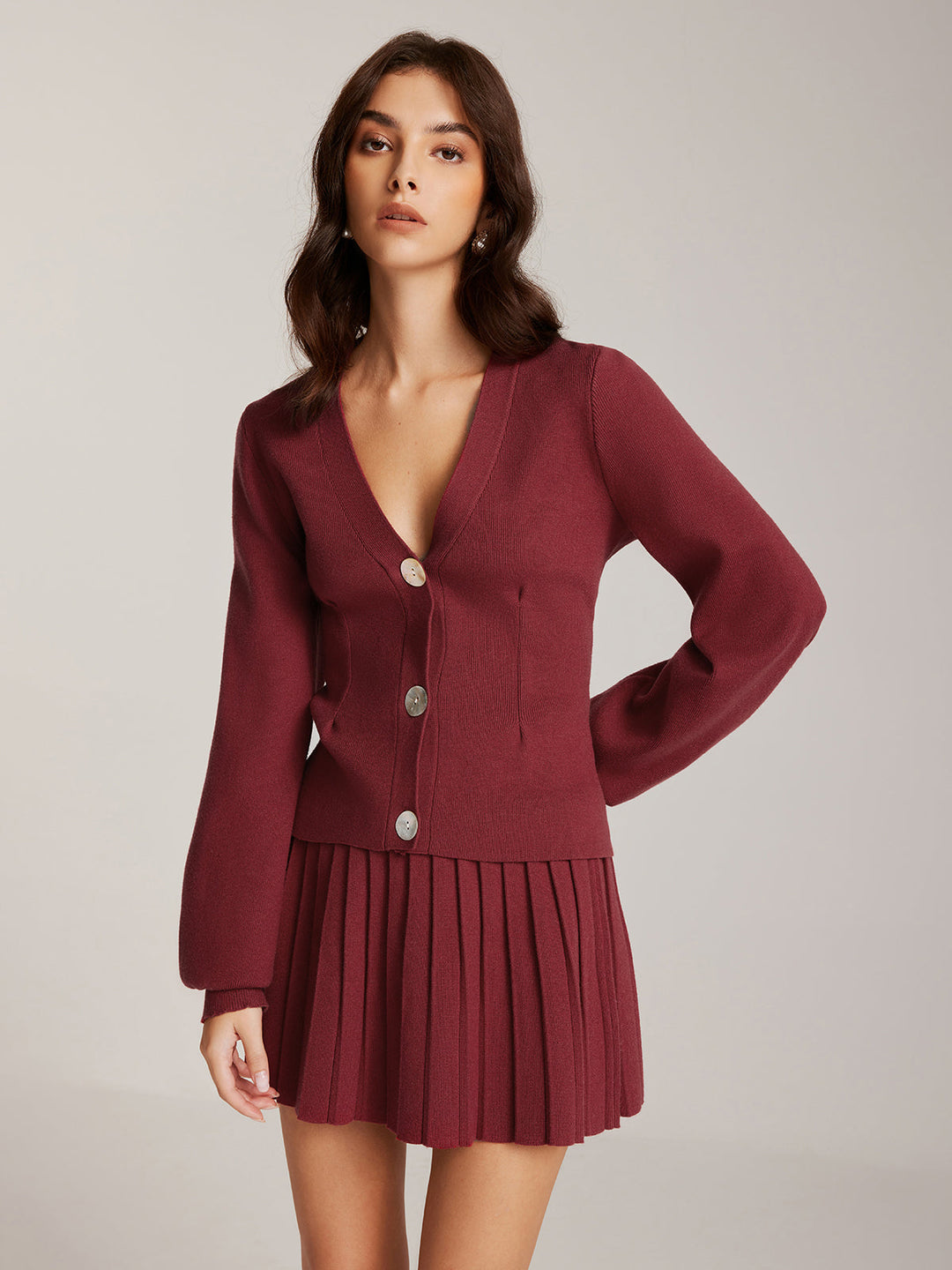 Cardigan Bouton Manches Lanterne