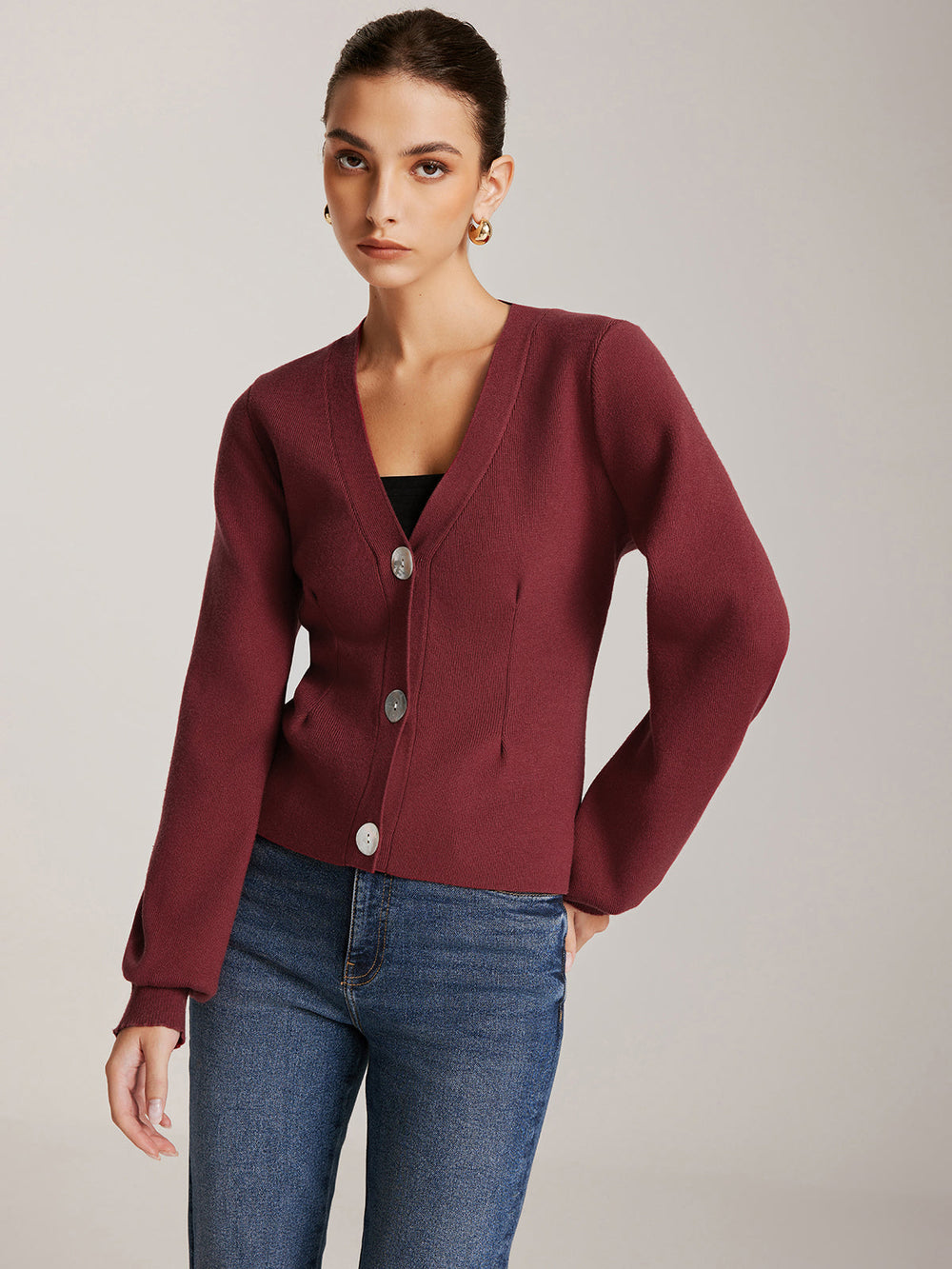 Cardigan Bouton Manches Lanterne