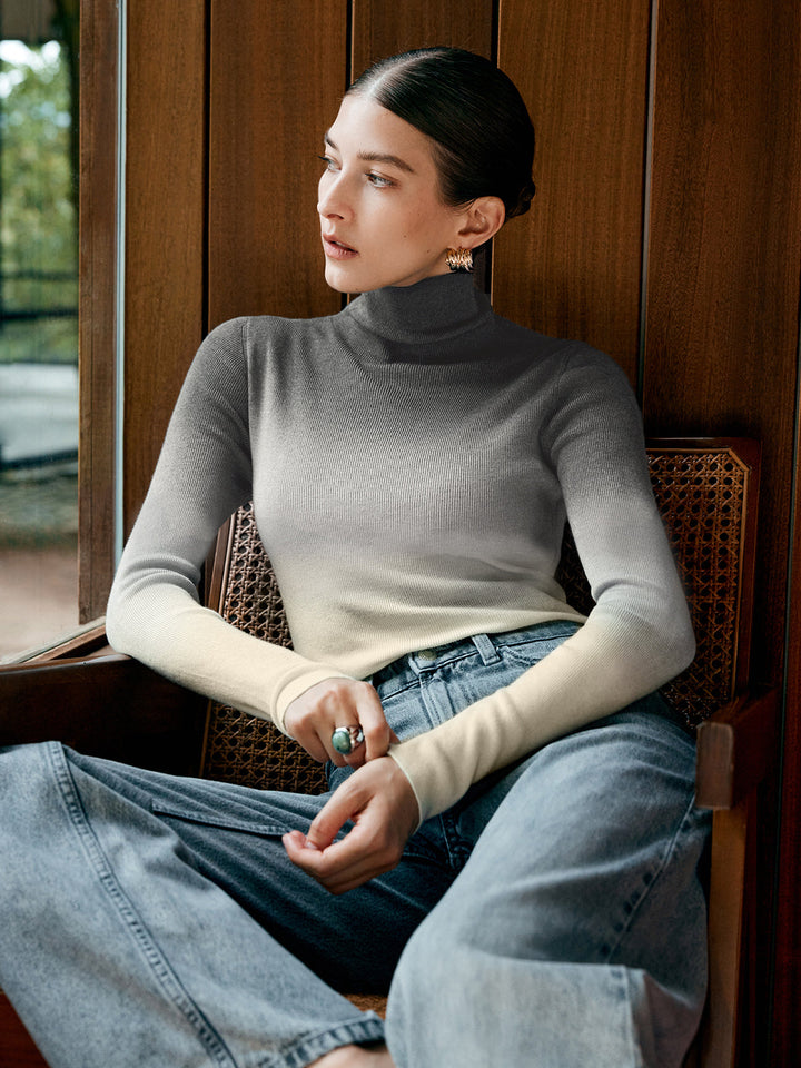 Haut Tricot Ajusté Dégradé en Mélange Laine