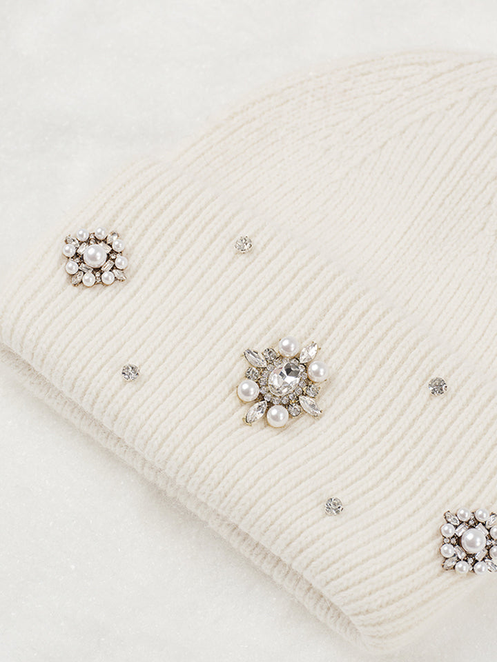 Bonnet en fourrure de lapin avec strass