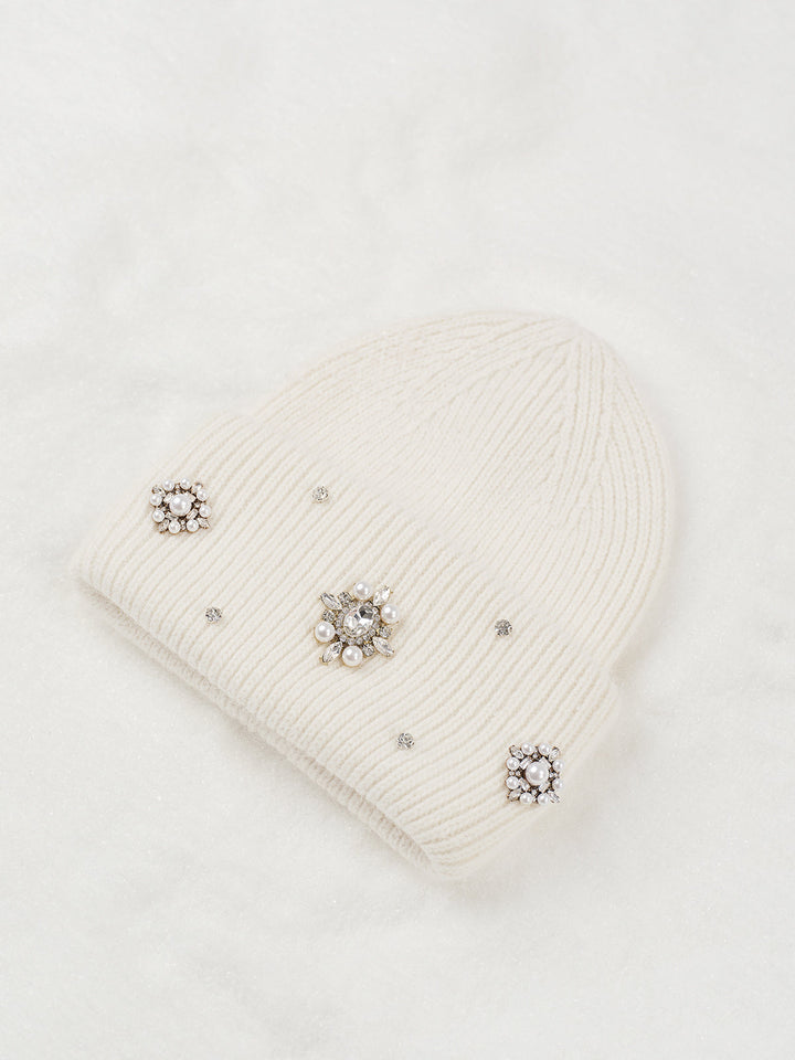 Bonnet en fourrure de lapin avec strass