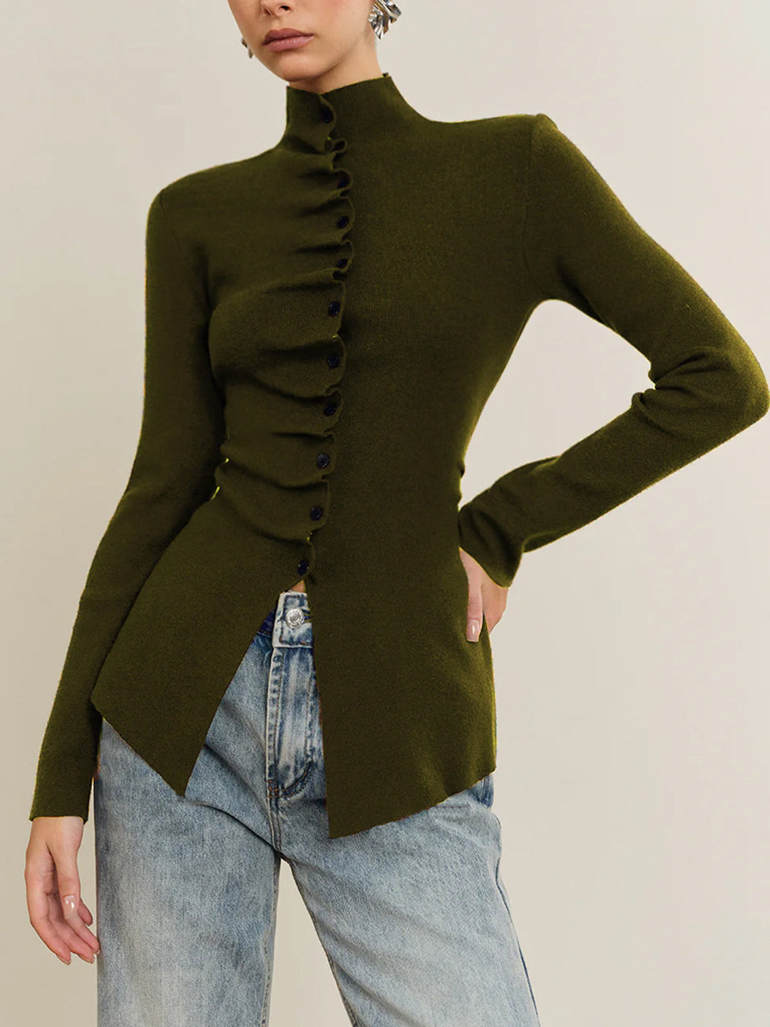 Haut en tricot plissé à coutures fendues