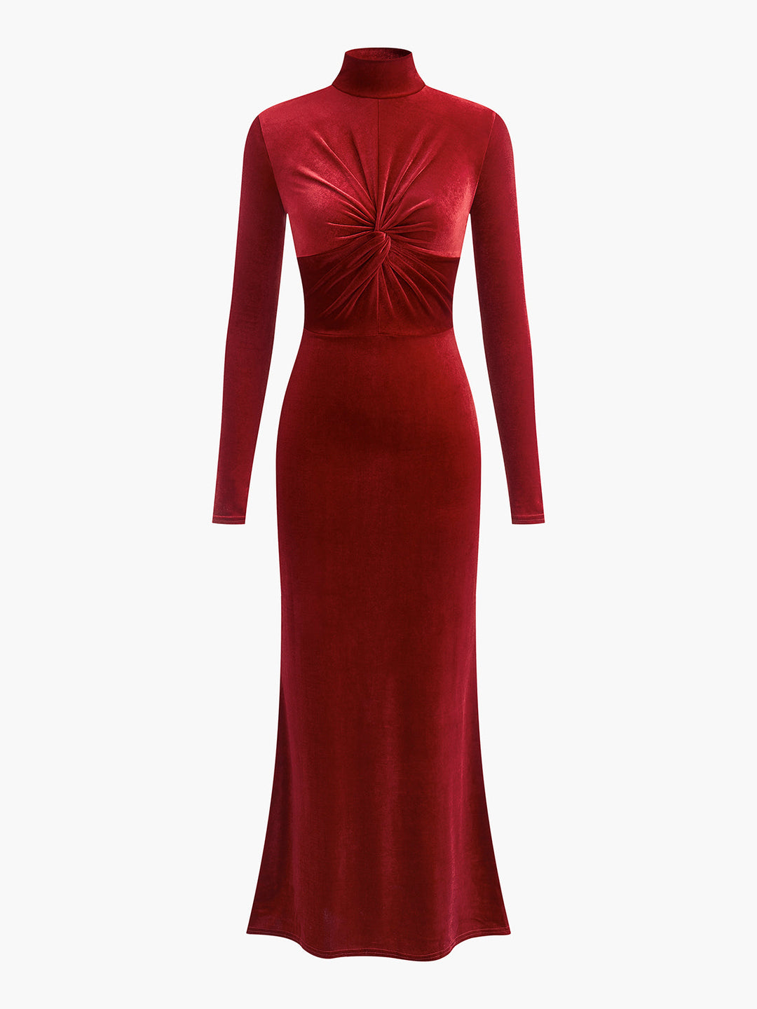 Robe en velours noué à col montant