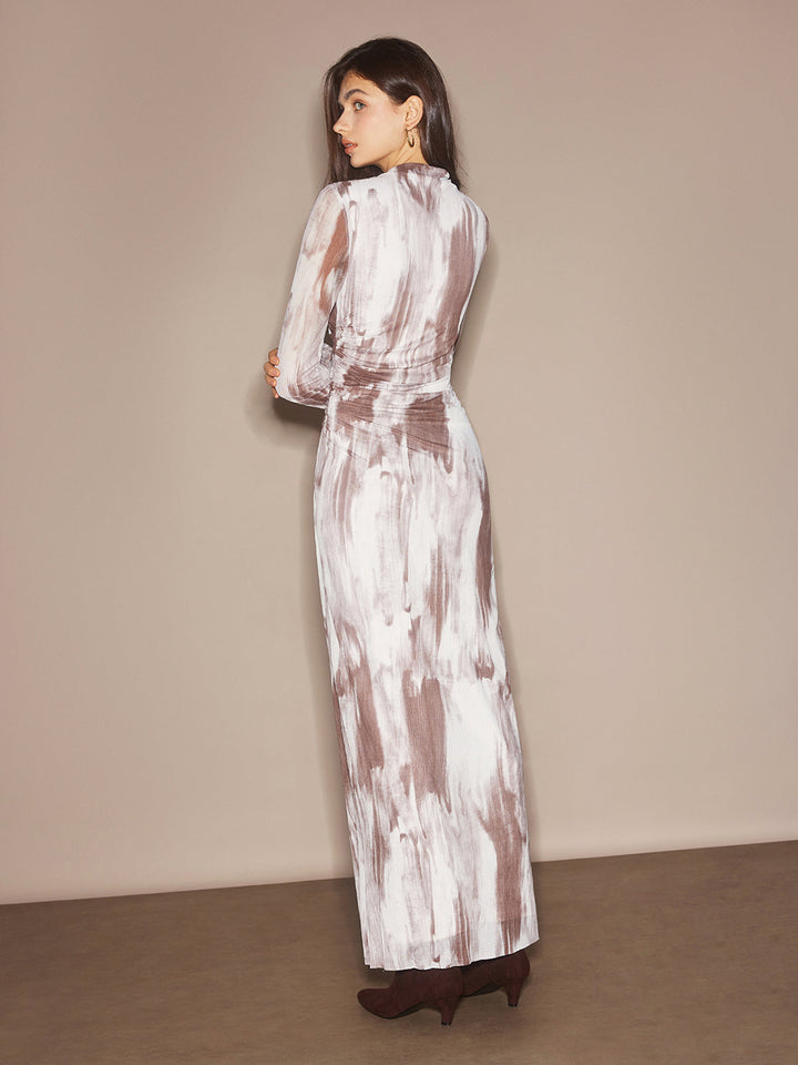 Robe en maille imprimée teñida semi-transparente sans ceinture