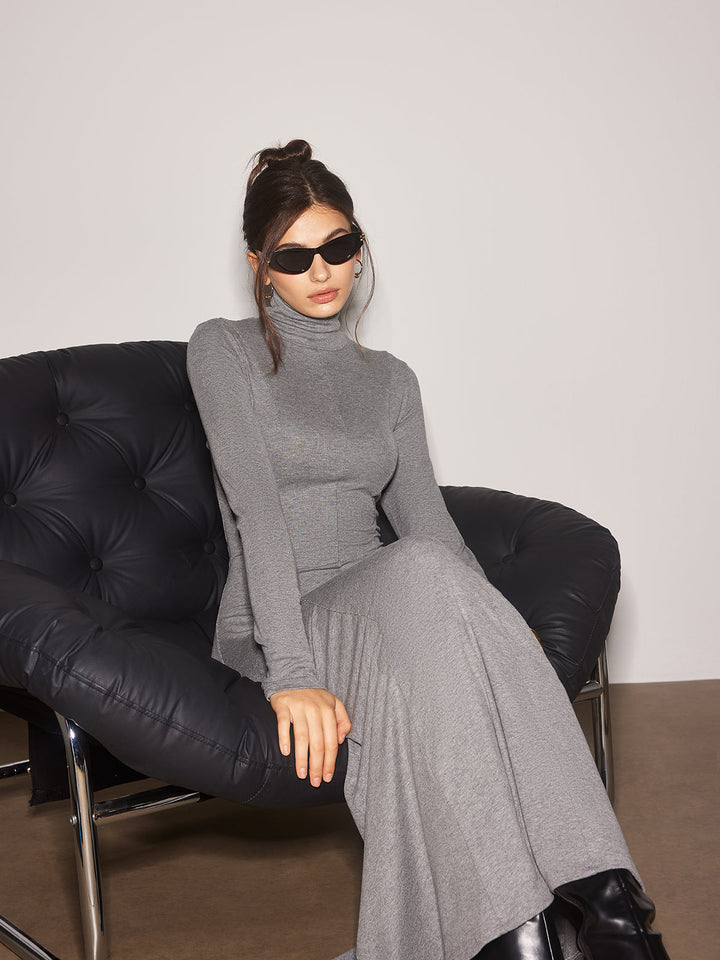Robe Longue en Jersey à Col Roulé