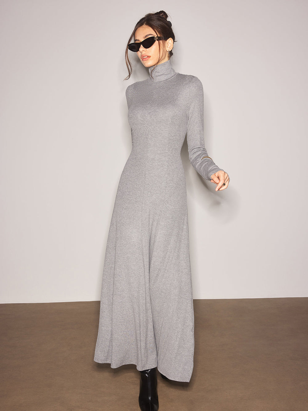 Robe Longue en Jersey à Col Roulé