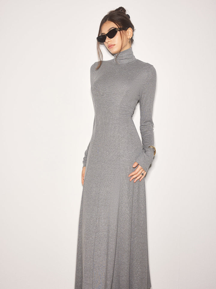 Robe Longue en Jersey à Col Roulé