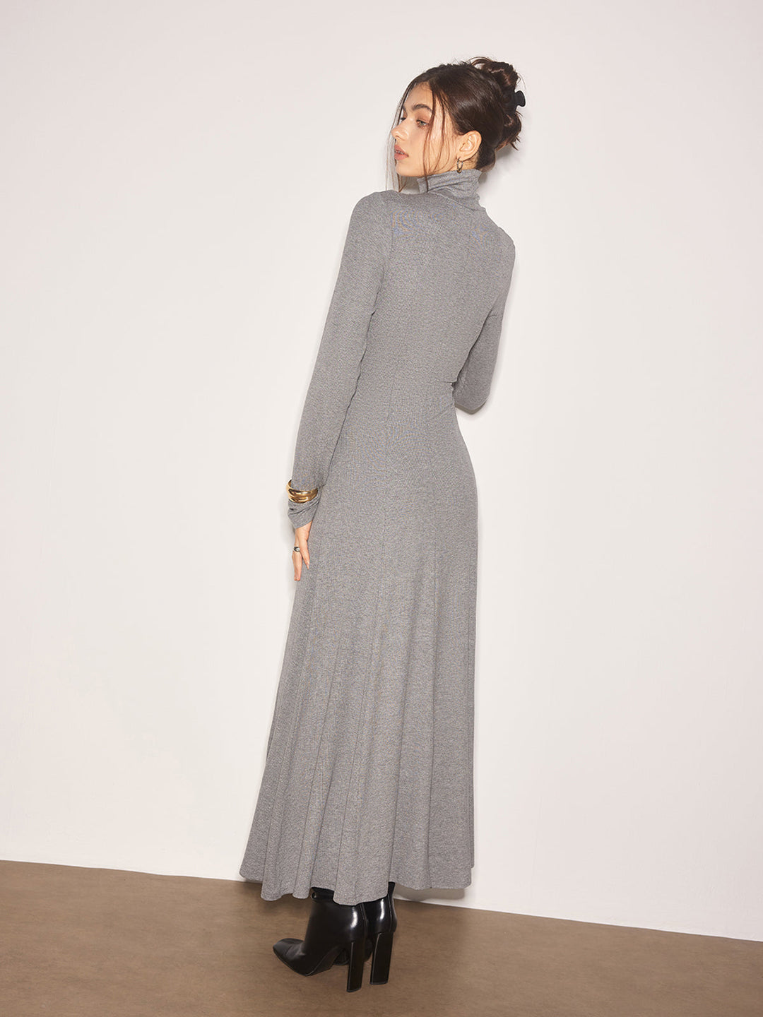 Robe Longue en Jersey à Col Roulé
