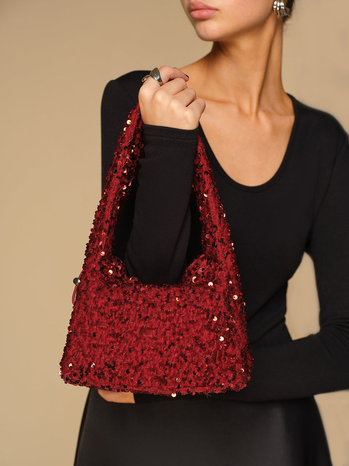 Sac d'aisselle en velours à cordon de sequins