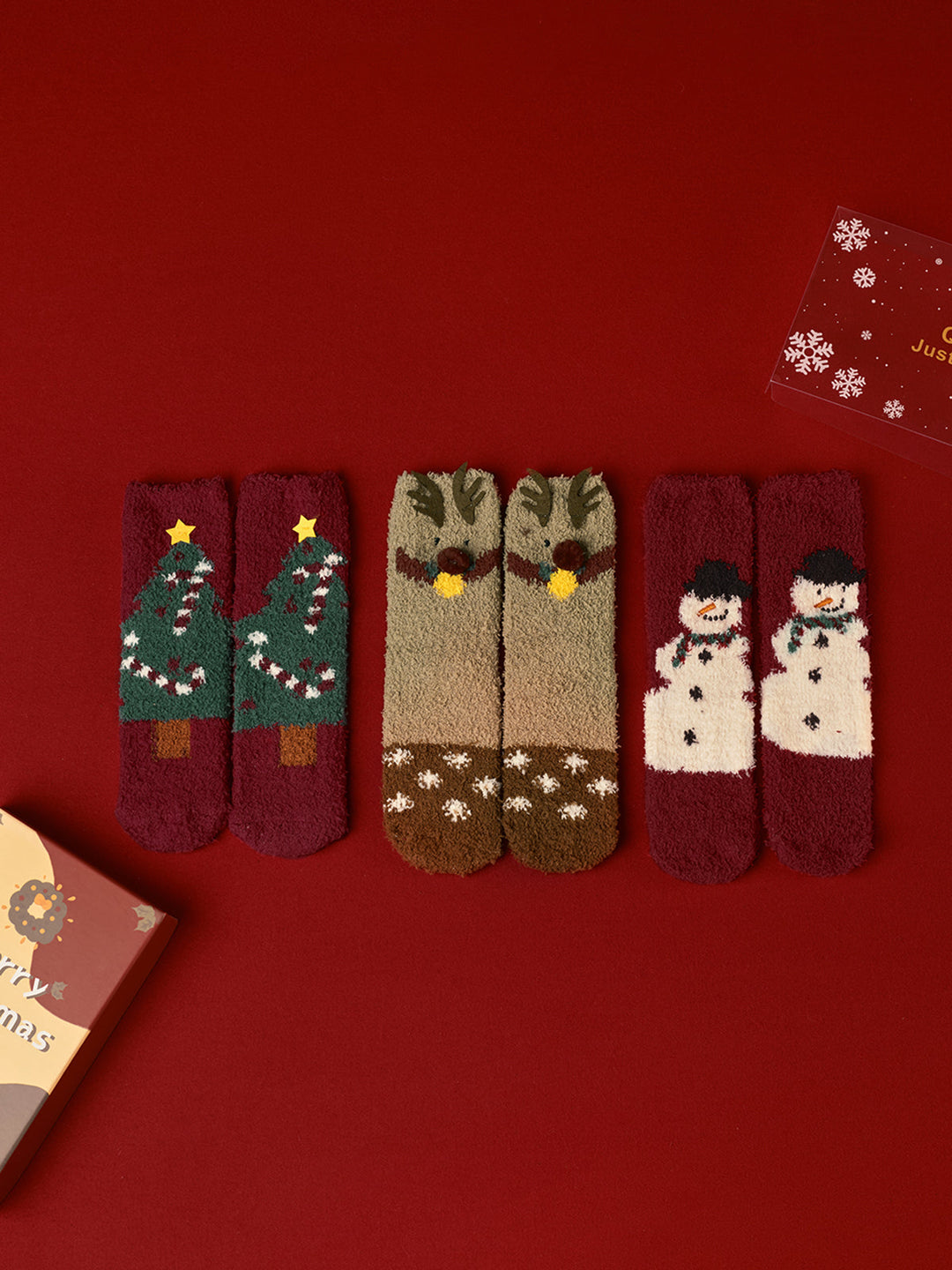 Lot de 3 paires de chaussettes en velours corail pour Noël avec boîte