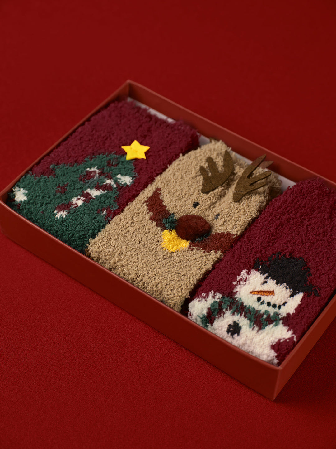 Lot de 3 paires de chaussettes en velours corail pour Noël avec boîte