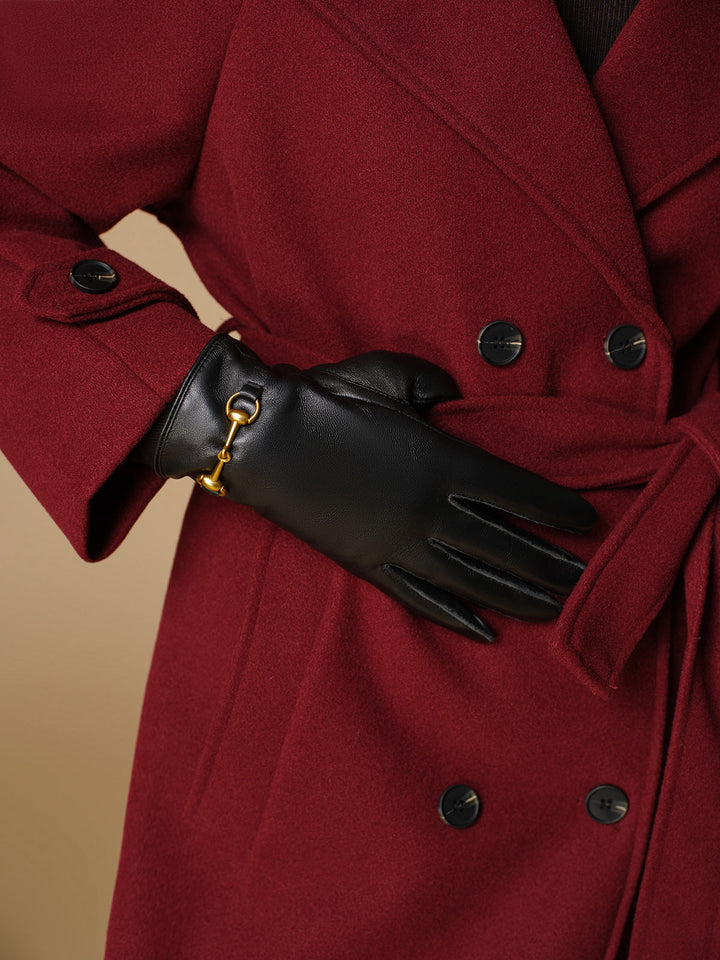 Gants en cuir d'agneau avec détails en métal et polaire