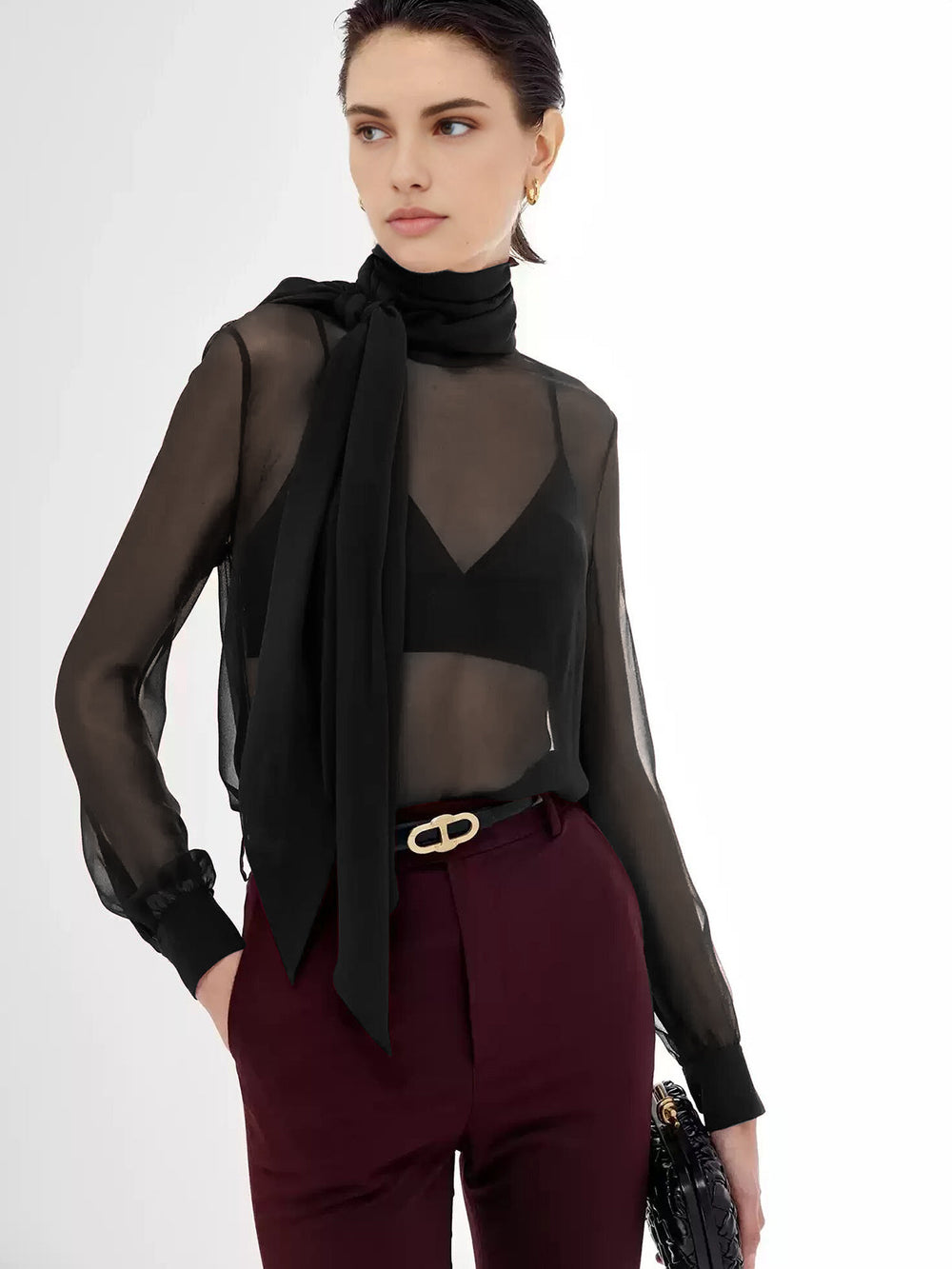 Blouse en mousseline à nœud transparent