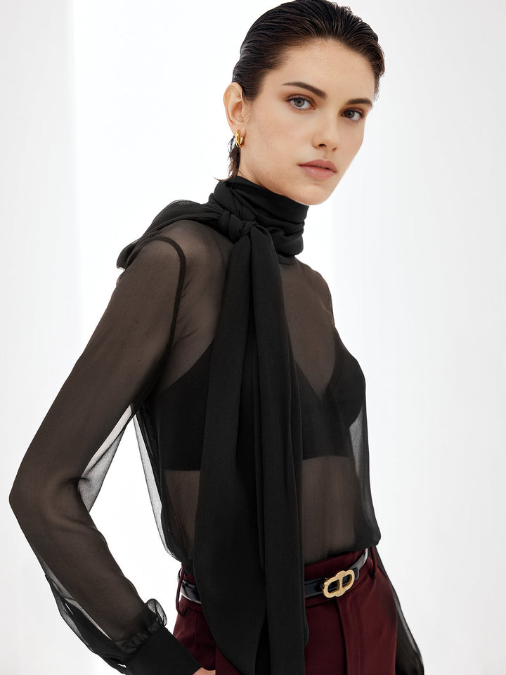 Blouse en mousseline à nœud transparent