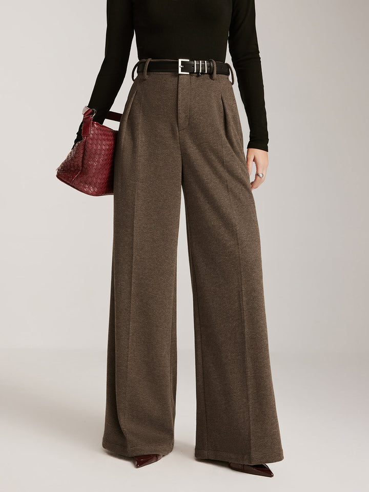 Pantalon large à chevrons en mélange de laine sans ceinture