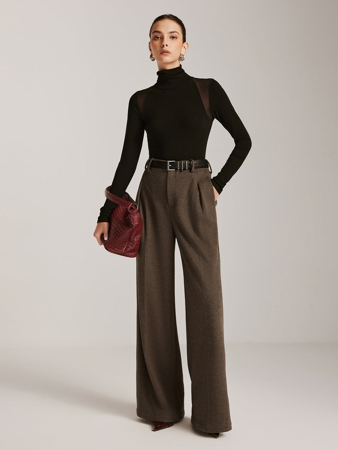 Pantalon large à chevrons en mélange de laine sans ceinture