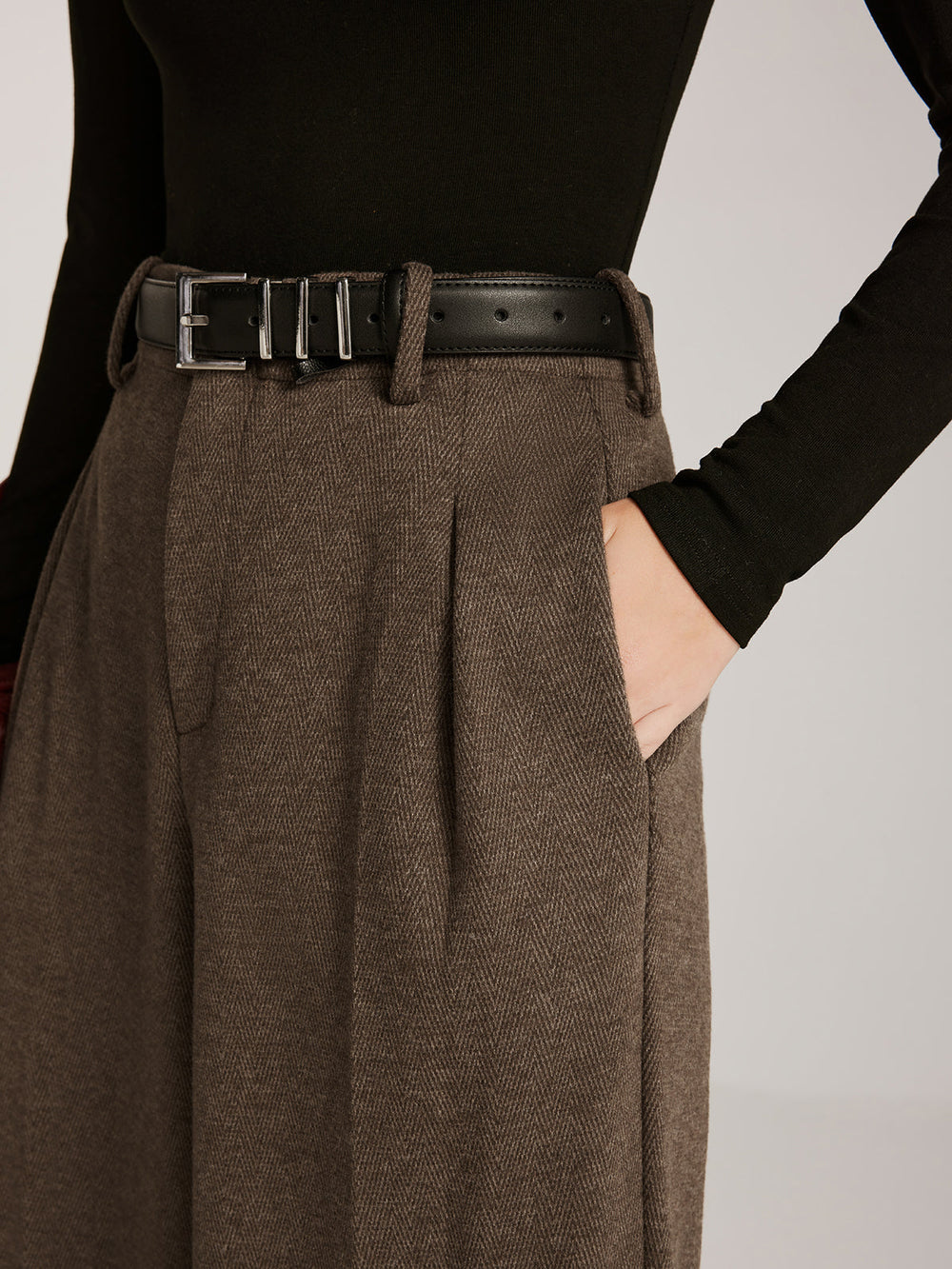 Pantalon large à chevrons en mélange de laine sans ceinture