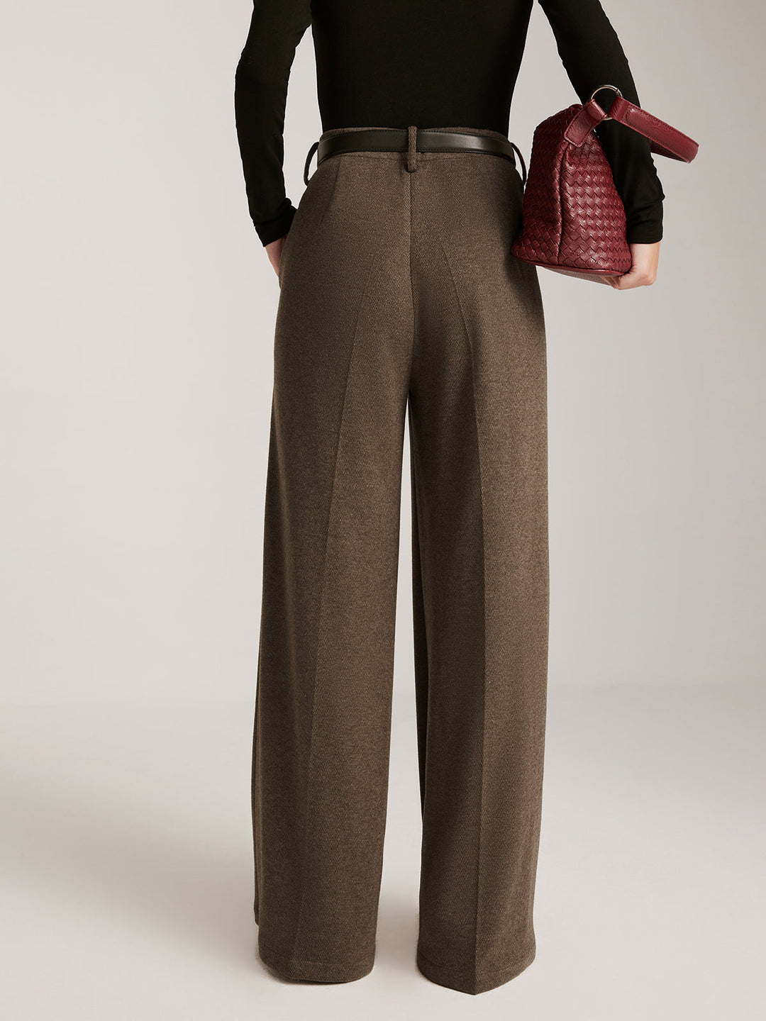 Pantalon large à chevrons en mélange de laine sans ceinture