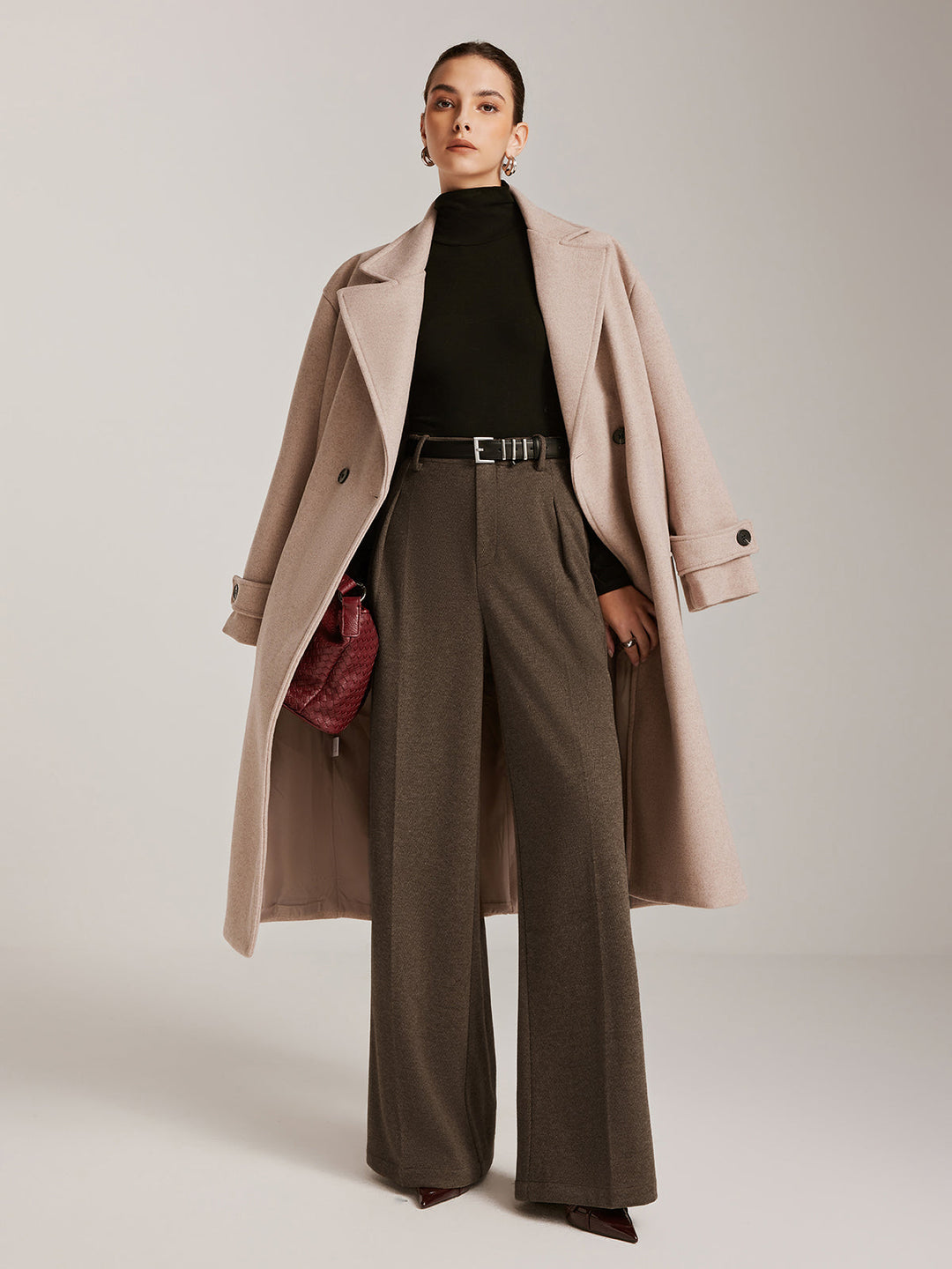 Pantalon large à chevrons en mélange de laine sans ceinture