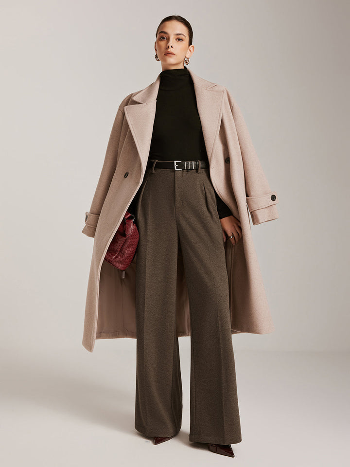 Pantalon large à chevrons en mélange de laine sans ceinture