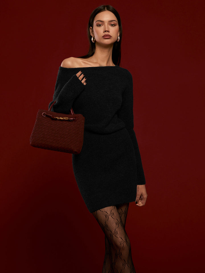 Robe Pull Asymétrique en Laine Mélangée