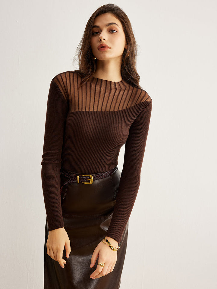 Pull ajusté en laine mélangée avec panneaux