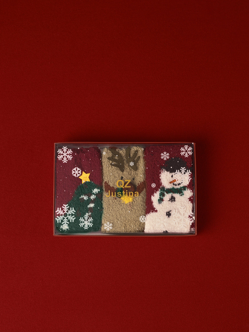 Lot de 3 paires de chaussettes en velours corail pour Noël avec boîte