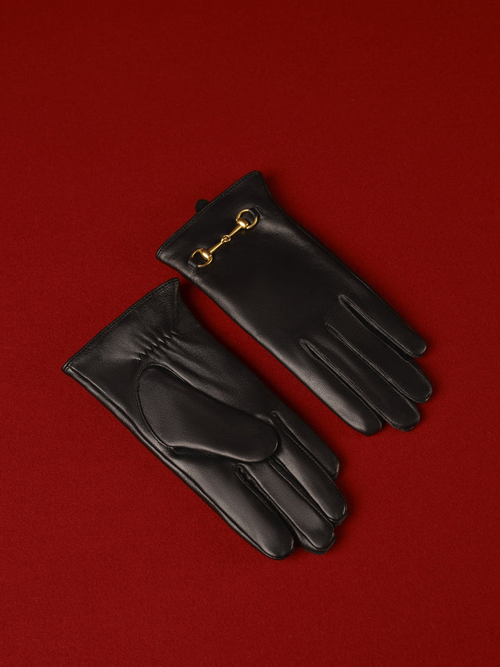 Gants en cuir d'agneau avec détails en métal et polaire