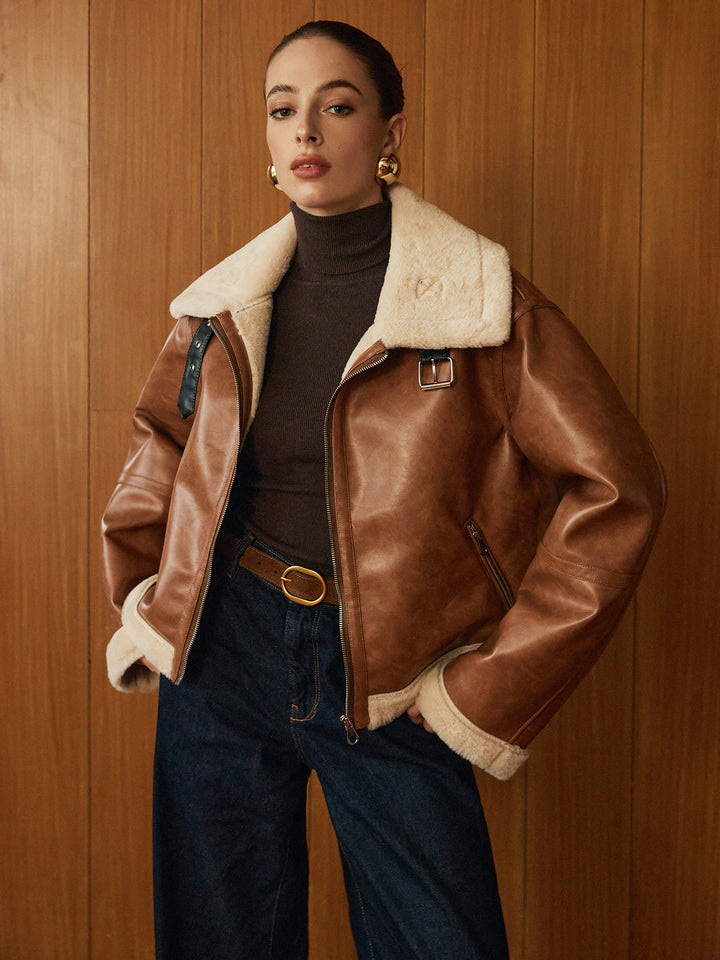 Veste Boutonnée en Fausse Cuir Minky