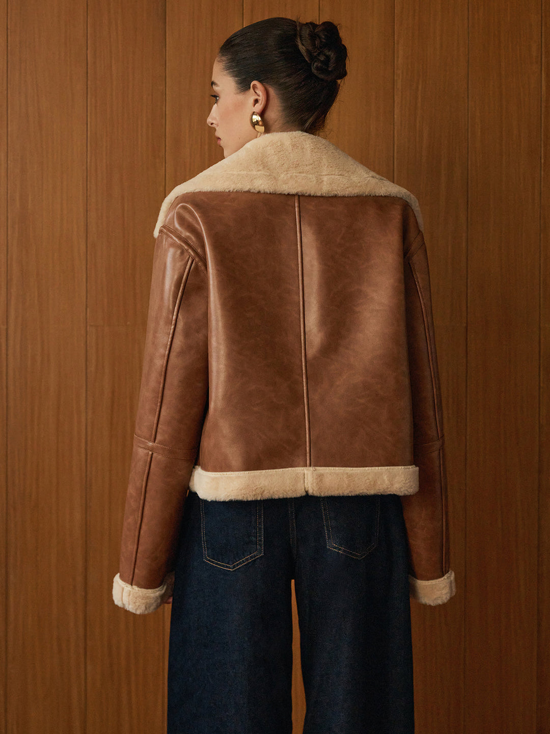 Veste Boutonnée en Fausse Cuir Minky