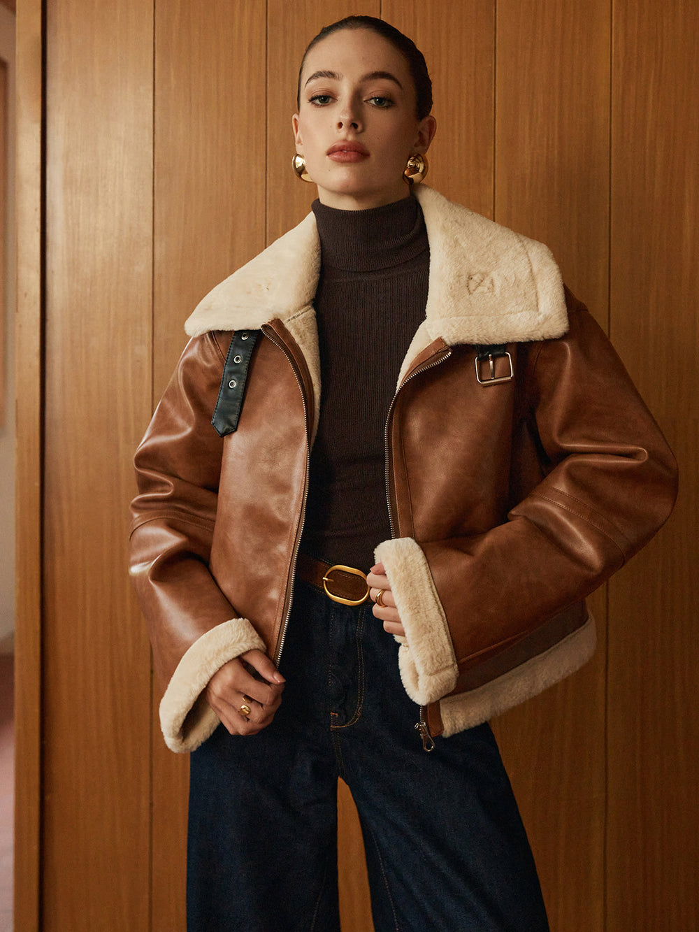 Veste Boutonnée en Fausse Cuir Minky