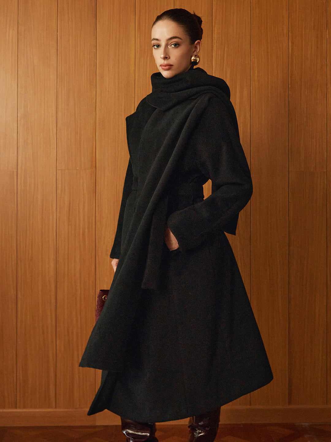 Manteau Chaud Polyvalent Ceinturé Avec Écharpe Assortie