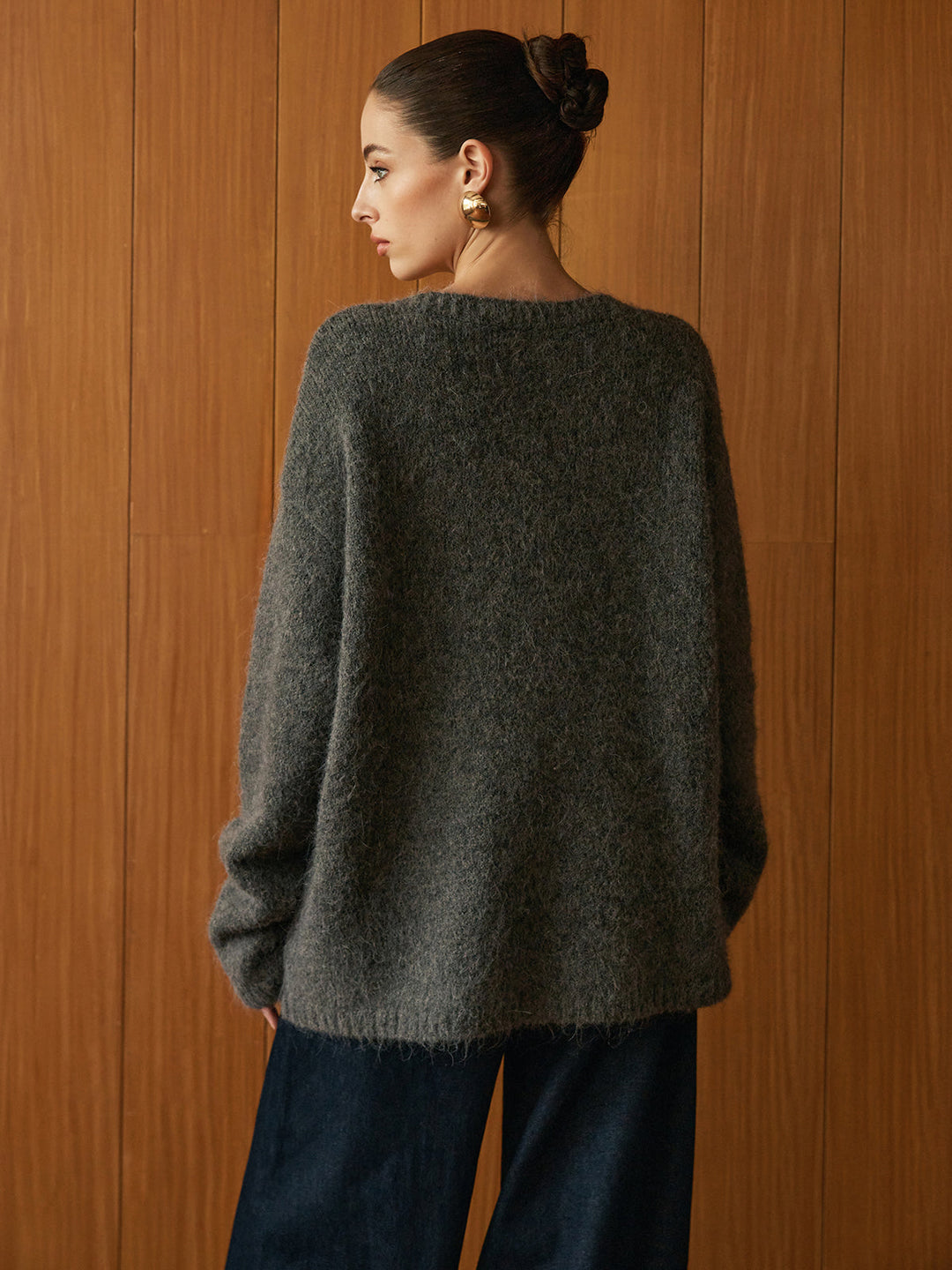 Vêtement d'extérieur en tricot à boutons métalliques mélangé à de la laine