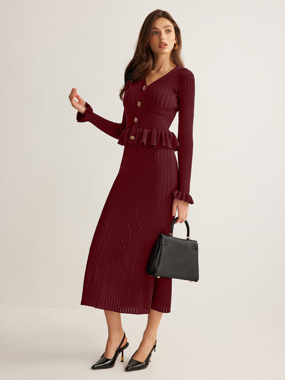 Robe Pull Ajustée à Volants