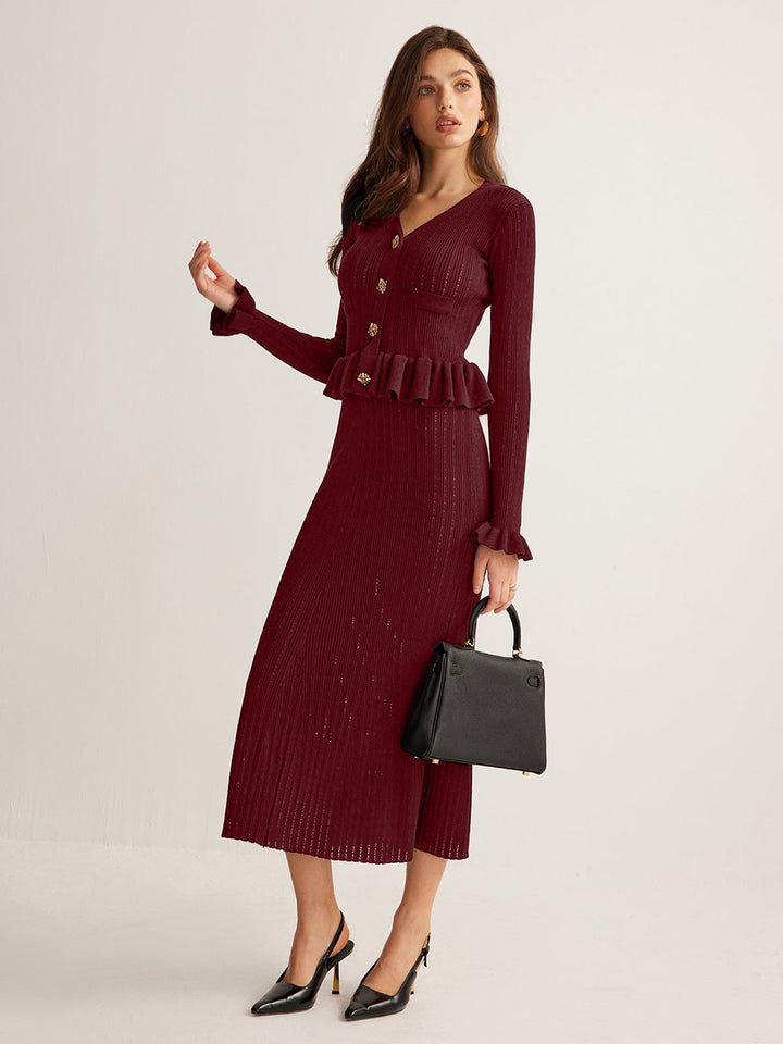 Robe Pull Ajustée à Volants
