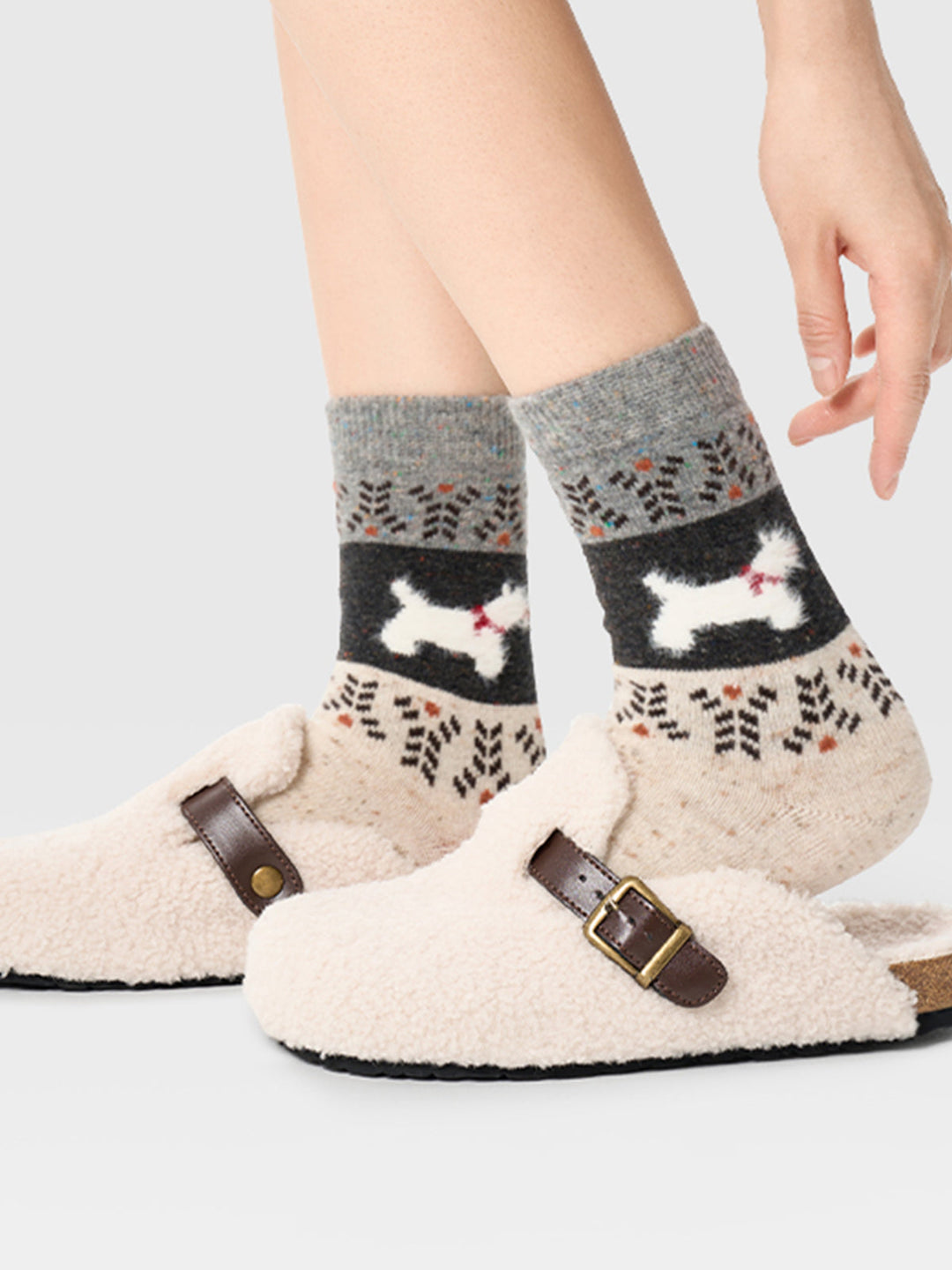1pr Chaussettes en Laine à Motif Chiot