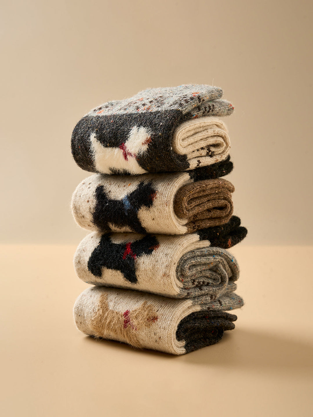 1pr Chaussettes en Laine à Motif Chiot