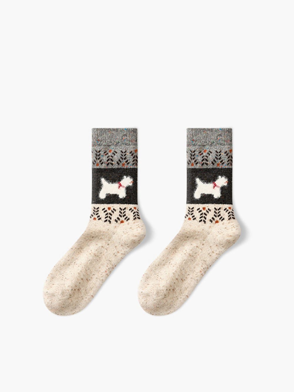 1pr Chaussettes en Laine à Motif Chiot