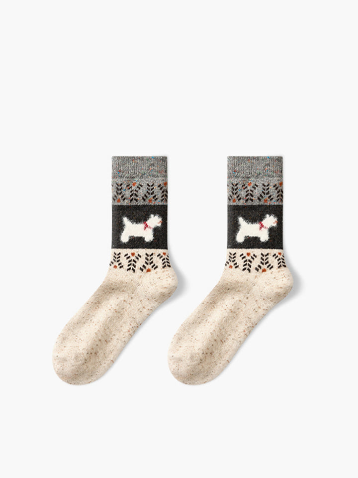 1pr Chaussettes en Laine à Motif Chiot