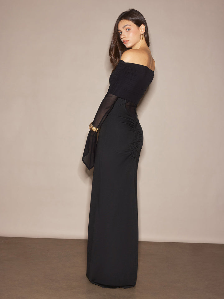 Robe à épaules dénudées avec panneau en Sheer
