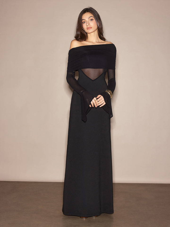 Robe à épaules dénudées avec panneau en Sheer