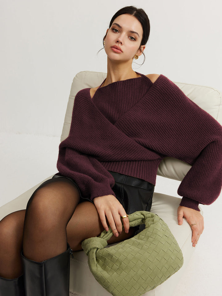 Haut en tricot à manches chauve-souris 2 en 1