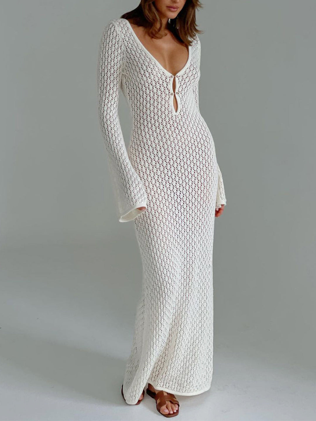 Robe Longue à Manches Longues et Dos Nu
