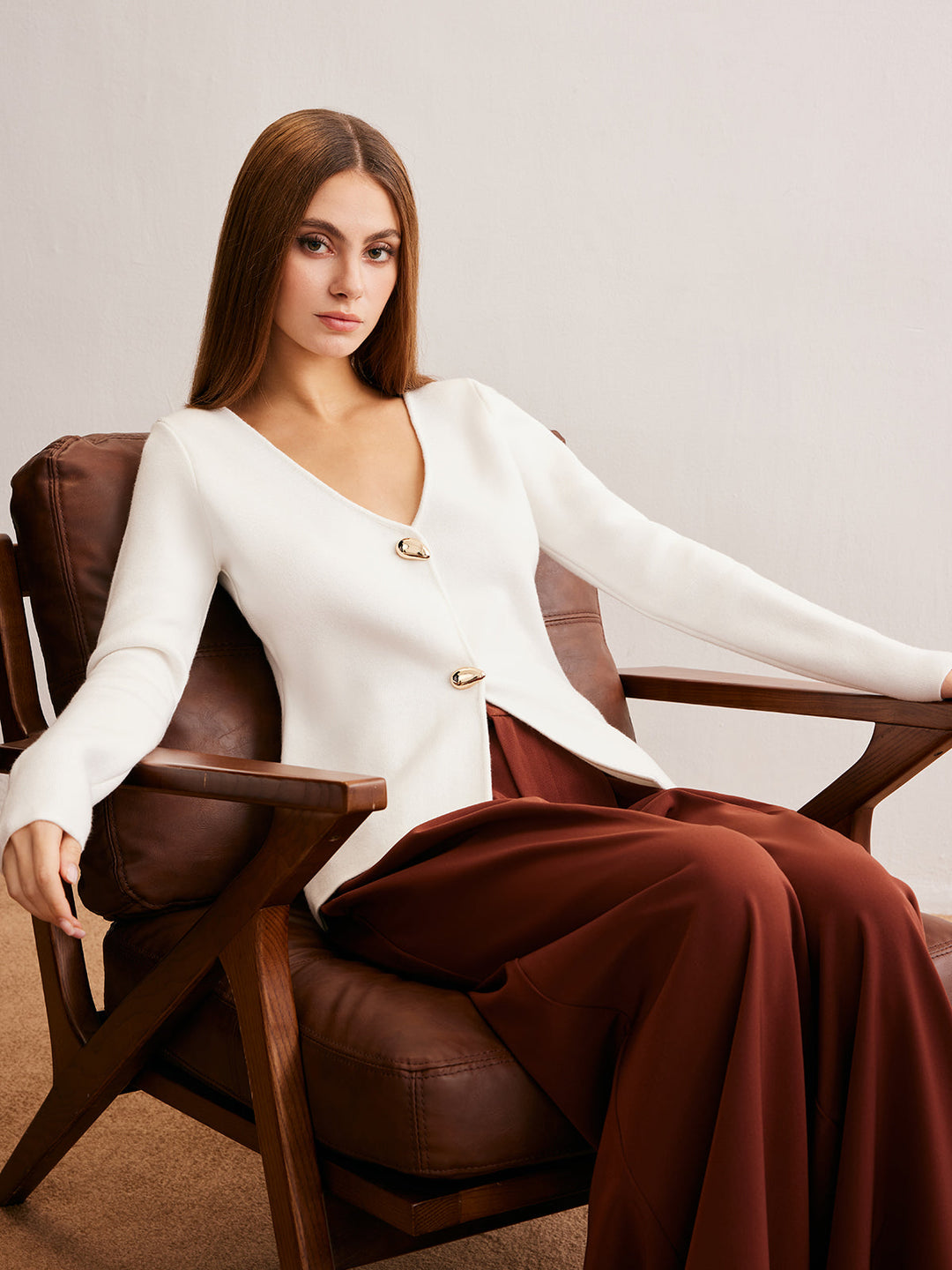 Cardigan Bouton Goutte d'Eau Col en V