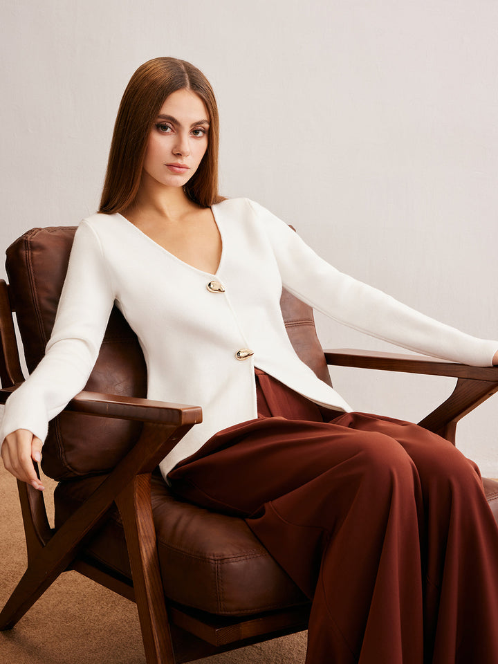 Cardigan Bouton Goutte d'Eau Col en V