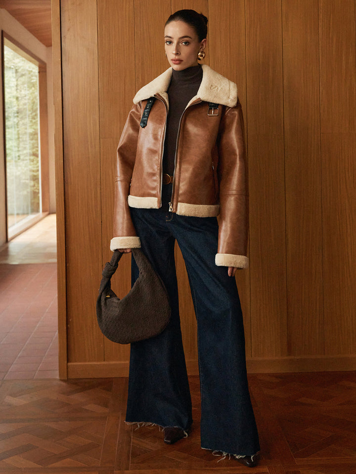 Veste Boutonnée en Fausse Cuir Minky