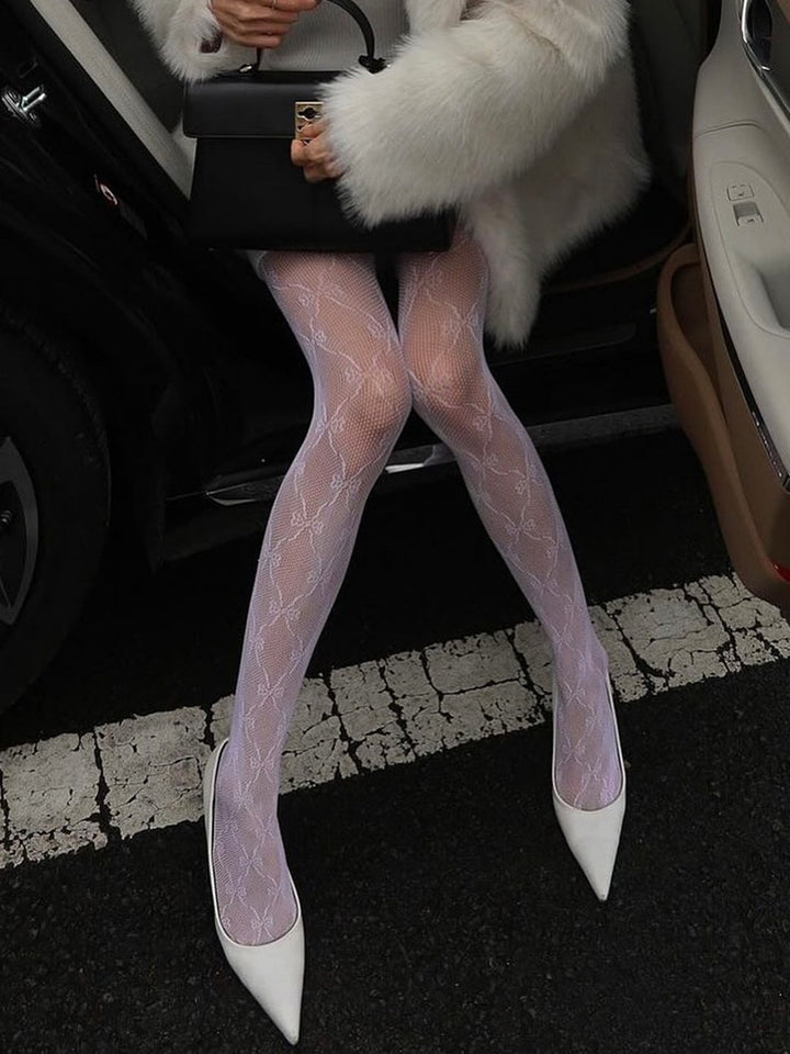 Collants résille en tulle avec motif nœud