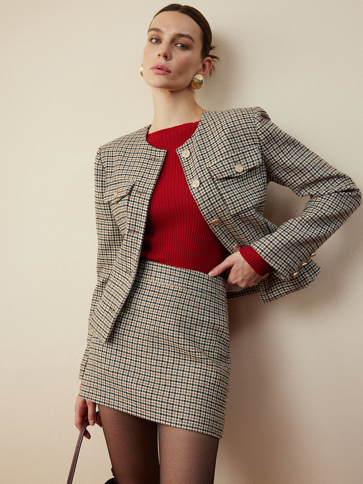 Veste Courte "Houndstooth" à Boutons