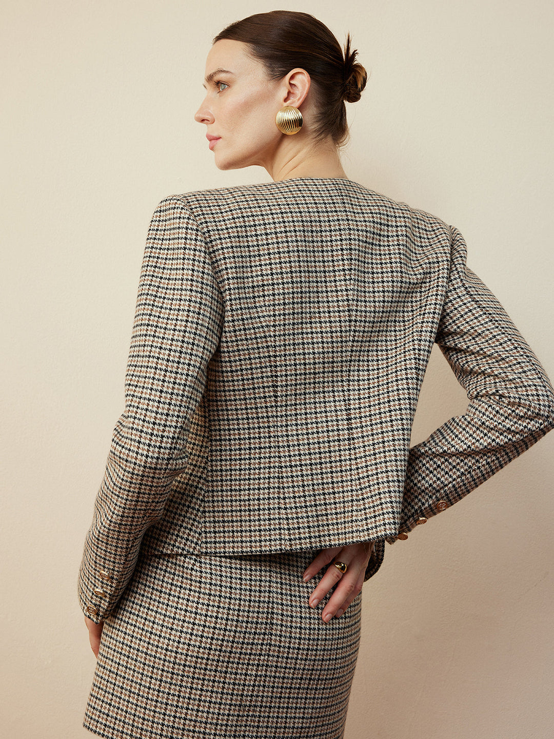 Veste Courte "Houndstooth" à Boutons